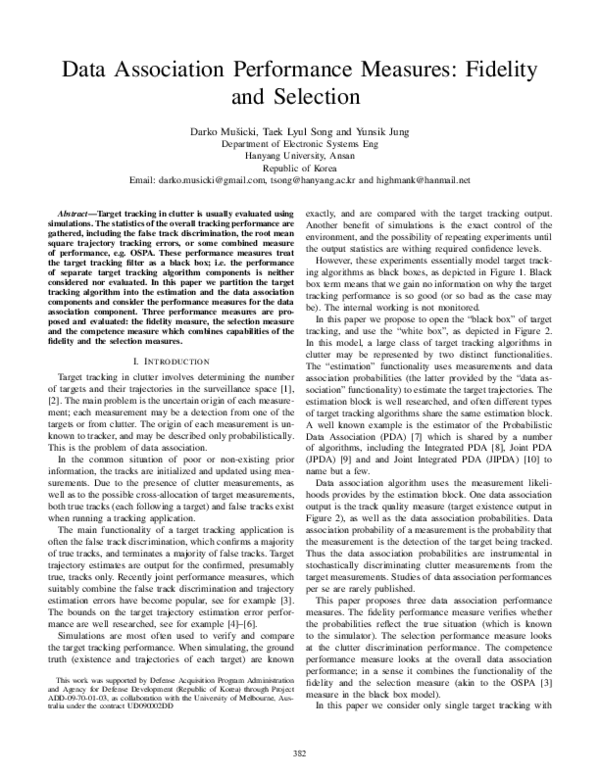 (PDF) Data association performance measures: Fidelity and selection