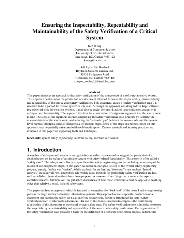 (PDF) Ensuring the Inspectability, Repeatability and Maintainability of ...