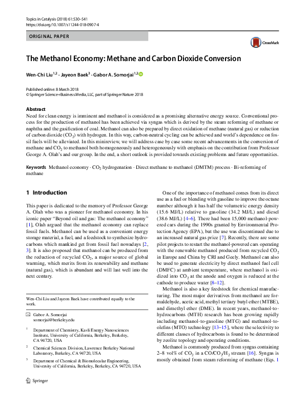 (PDF) The Methanol Economy: Methane and Carbon Dioxide Conversion