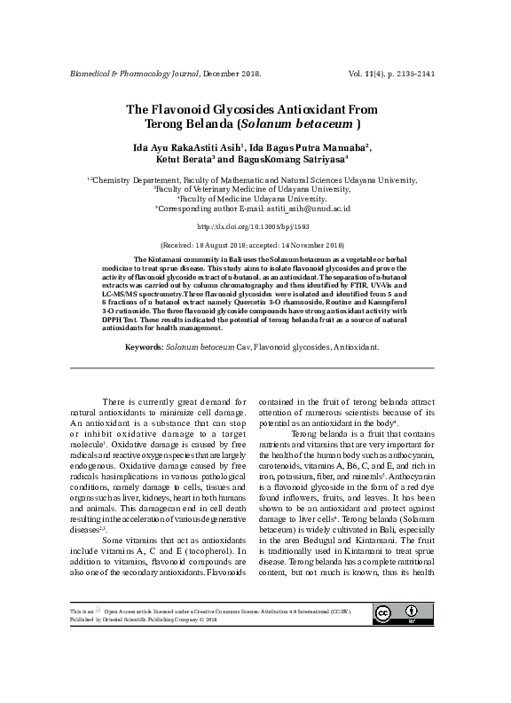 (PDF) The Flavonoid Glycosides Antioxidant From Terong Belanda (Solanum