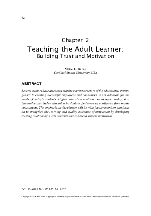  pdf teaching the adult learner building trust and motivation