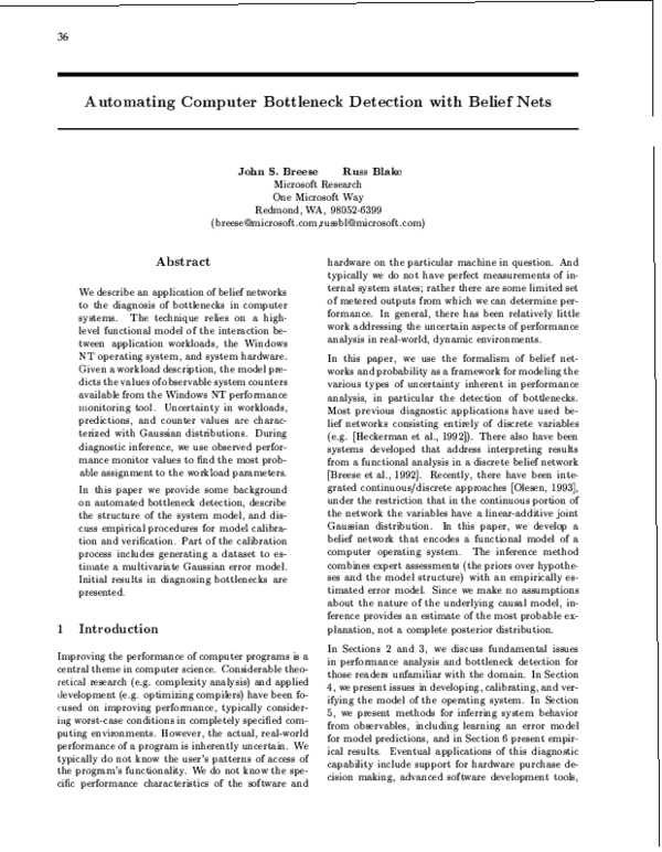 (PDF) Automating Computer Bottleneck Detection with Belief Nets Russ Blake Academia.edu