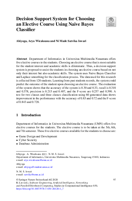 (PDF) Decision Support System for Choosing an Elective Course Using ...
