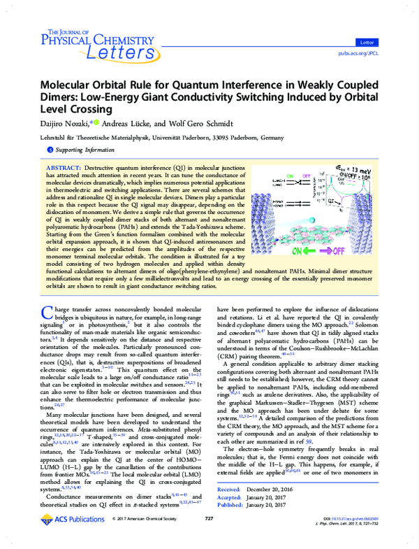 (PDF) Molecular Orbital Rule for Quantum Interference in Weakly Coupled ...