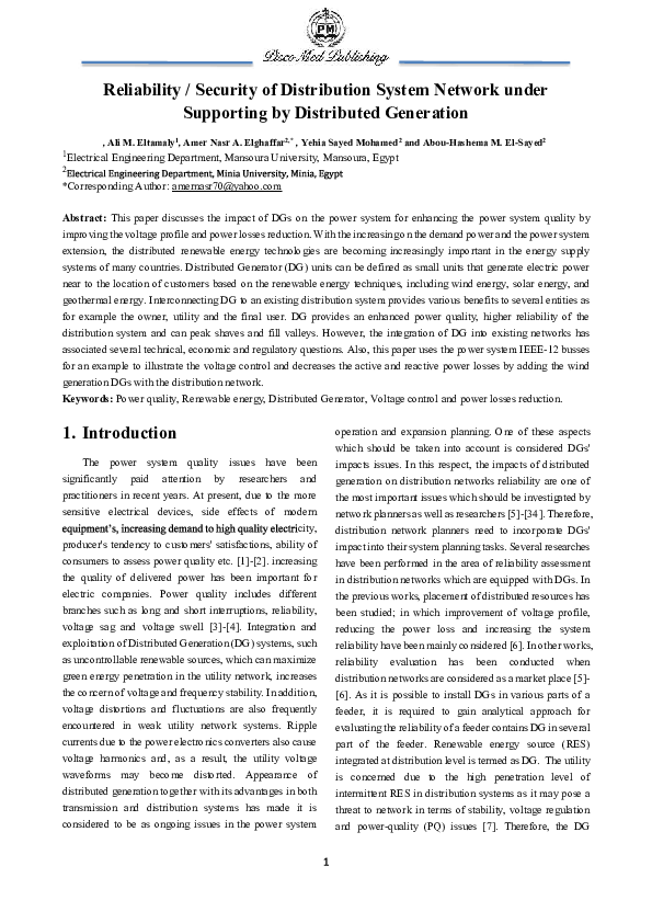 (PDF) Reliability / Security of Distribution System Network under ...