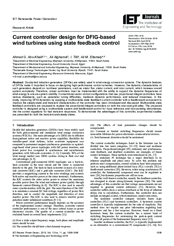 (PDF) Current controller design for DFIG-based wind turbines using ...