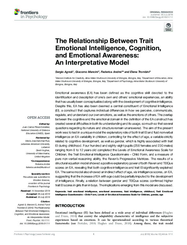 (PDF) The relationship between trait emotional intelligence and ...