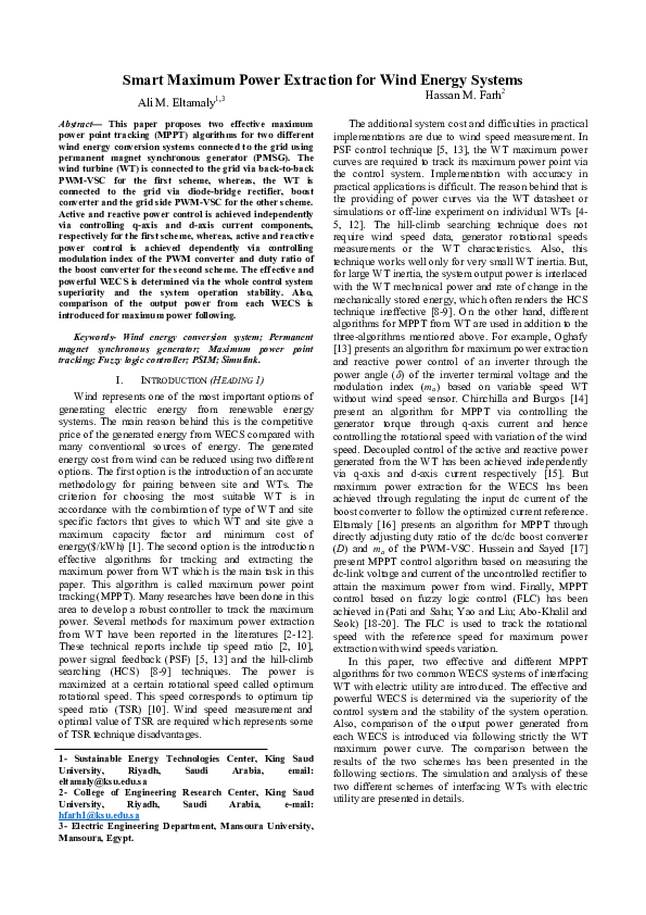 (PDF) Smart Maximum Power Extraction for Wind Energy Systems