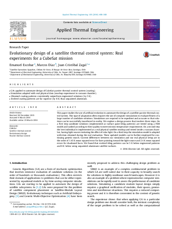 (PDF) Evolutionary design of a satellite thermal control system Real