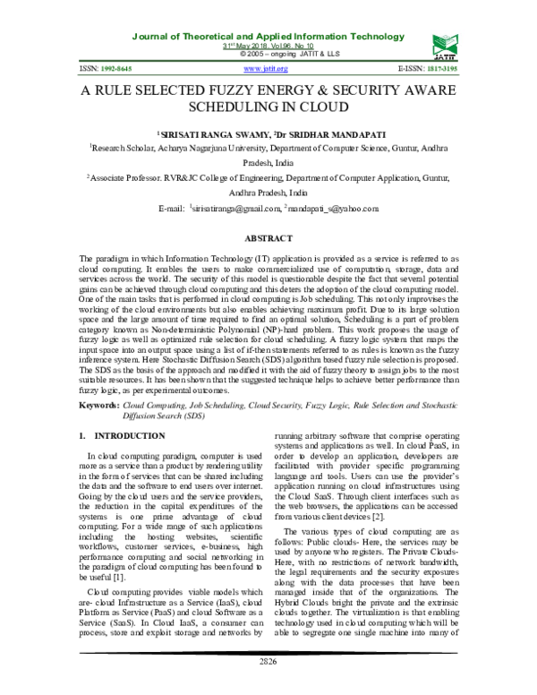 (PDF) A Rule Selected Fuzzy Energy & Security Aware Scheduling in Cloud