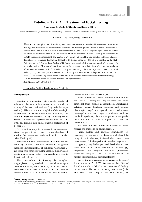 (PDF) Botulinum Toxin A in Treatment of Facial Flushing Pedram