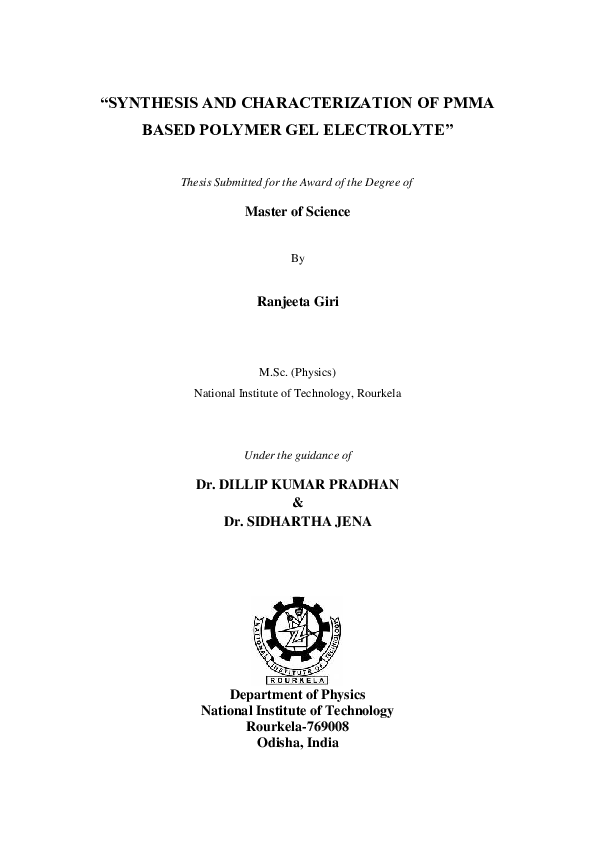 (PDF) Synthesis and characterization of PMMA based polymer gel electrolyte