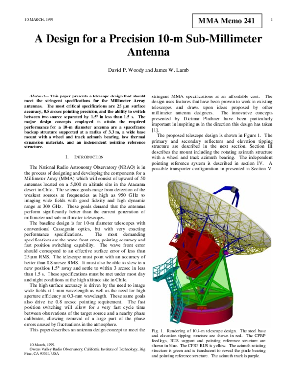 (PDF) A design for a precision 10-m sub-millimeter antenna