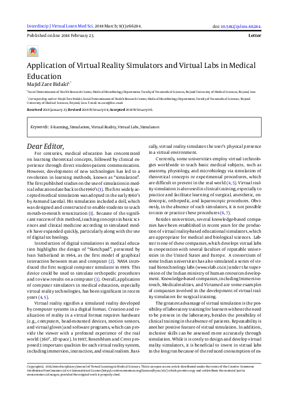 (PDF) Application of Virtual Reality Simulators and Virtual Labs in ...