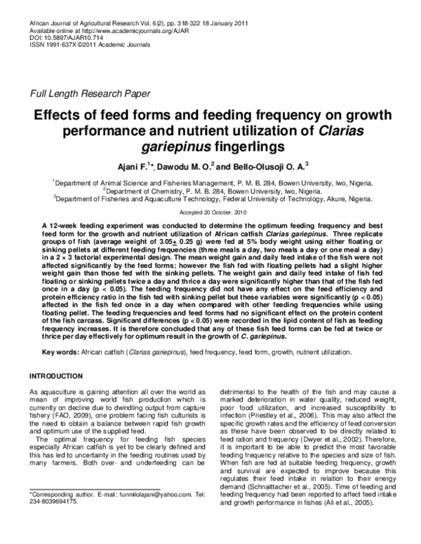 (PDF) Effects of feed forms and feeding frequency on growth performance ...