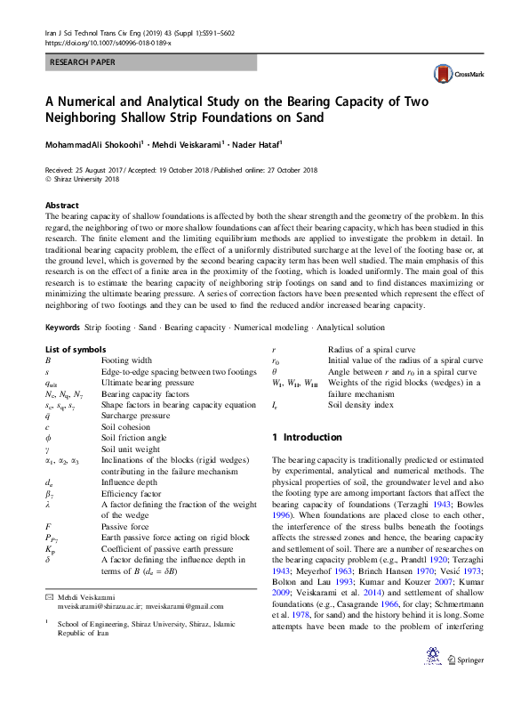 (PDF) A Numerical and Analytical Study on the Bearing Capacity of Two ...