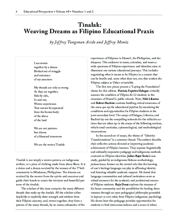 (PDF) Tinalak: Weaving Dreams as Filipino Educational Praxis