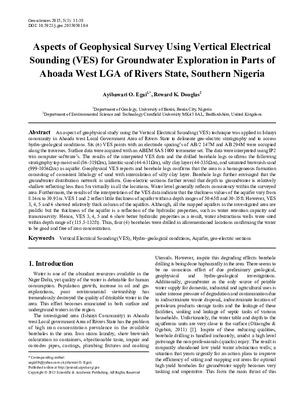 (PDF) Aspects of Geophysical Survey Using Vertical Electrical Sounding ...