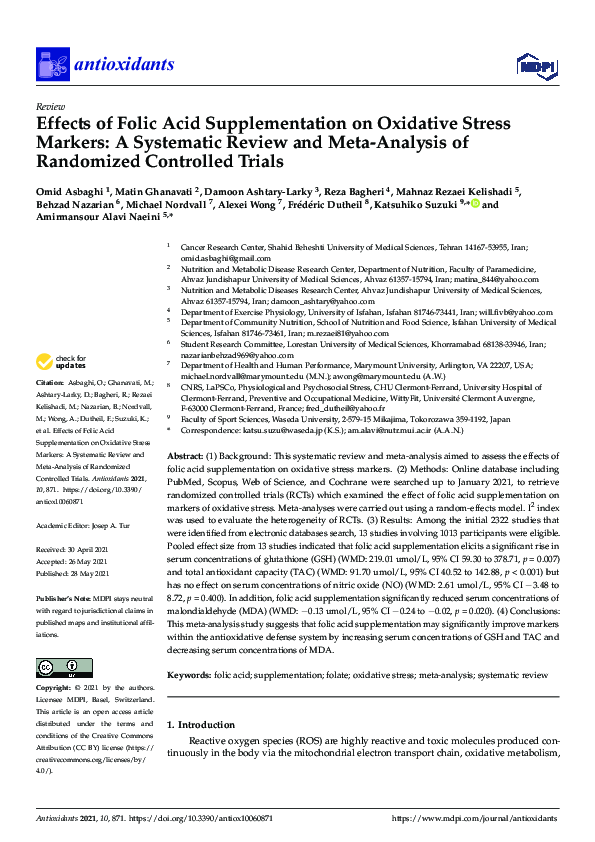 (PDF) Effects of Folic Acid Supplementation on Oxidative Stress Markers ...