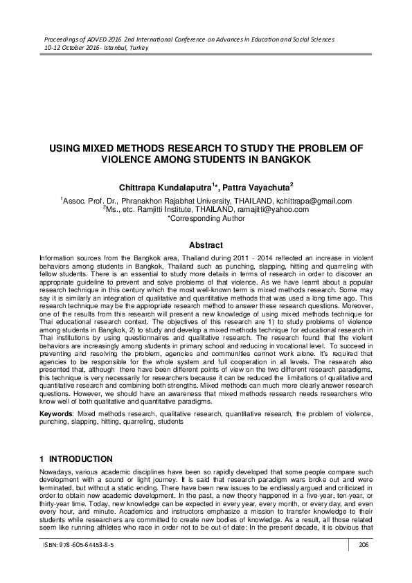 (PDF) Using Mixed Methods Research to Study the Problem of Violence ...