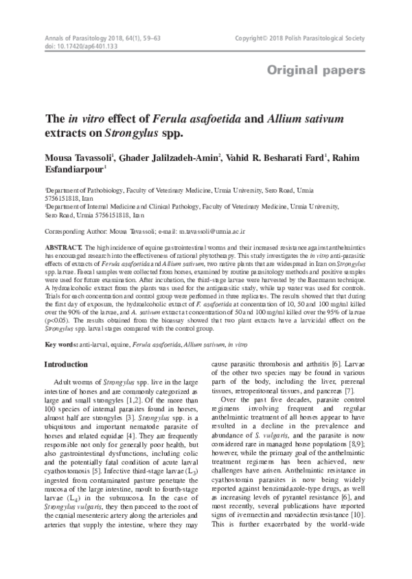 (PDF) The in vitro effect of Ferula asafoetida and Allium sativum ...
