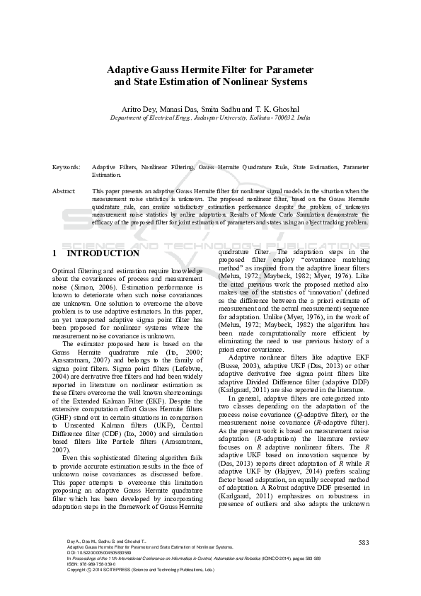 (PDF) Adaptive Gauss Hermite Filter for Parameter and State Estimation ...