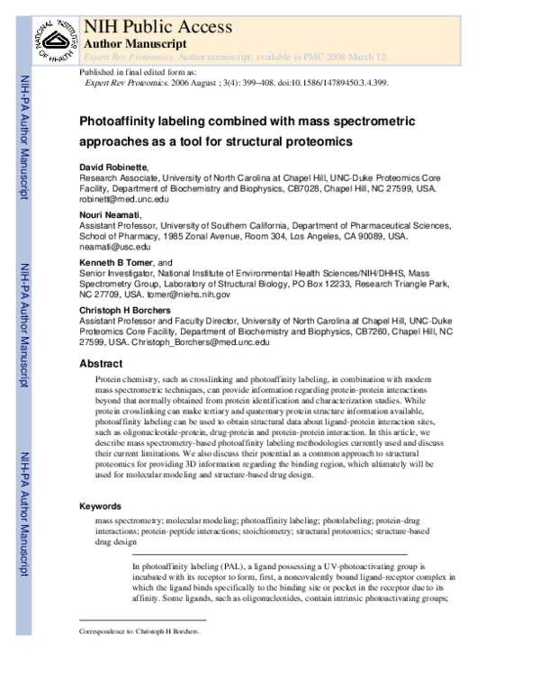 (PDF) Photoaffinity labeling combined with mass spectrometric ...