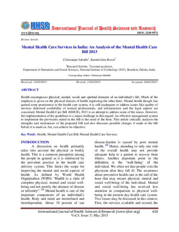 (PDF) Mental Health Care Services in India: An Analysis of the Mental ...
