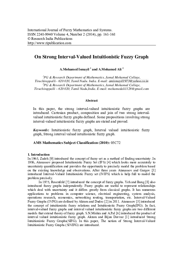 (PDF) On Strong Interval Valued Intuitionistic Fuzzy Graph