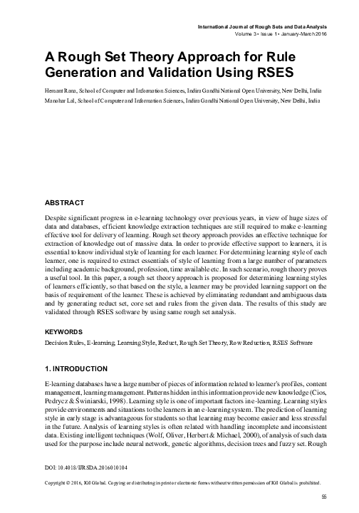 (PDF) A Rough Set Theory Approach for Rule Generation and Validation ...