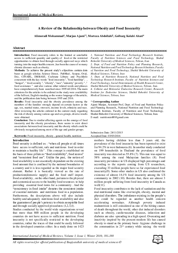 (PDF) A Review of the Relationship between Obesity and Food Insecurity