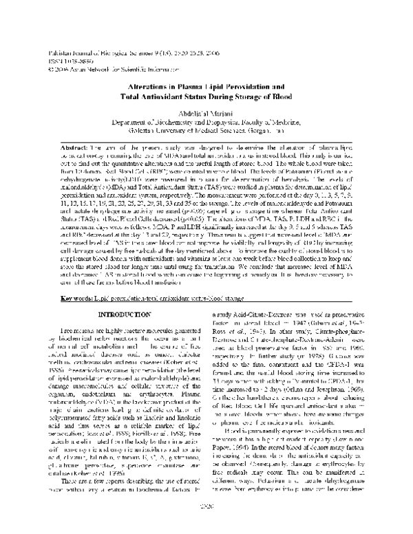(PDF) Alterations in Plasma Lipid Peroxidation and Total Antioxidant ...
