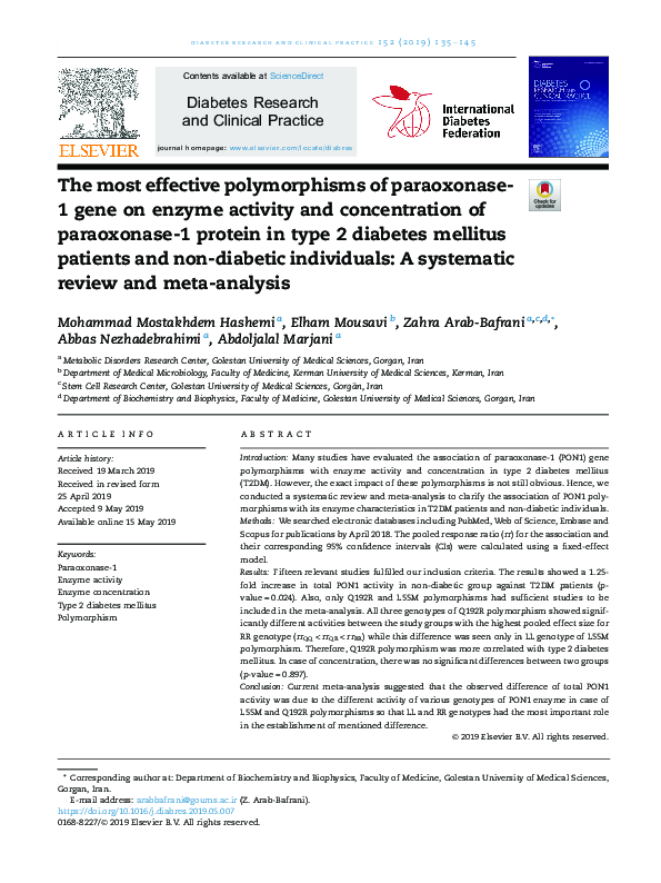 The most effective polymorphisms of paraoxonase-1 gene on enzyme ...