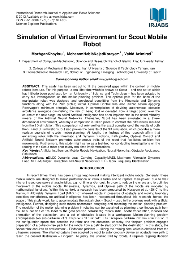 (PDF) Simulation of Virtual Environment for Scout Mobile Robot