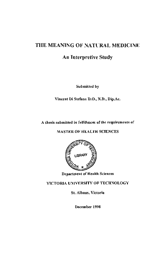 (PDF) The meaning of natural medicine an interpretive study Vincent