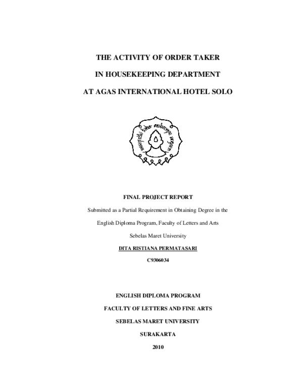 (PDF) The Activity of Order Taker in Housekeeping Department at Agas