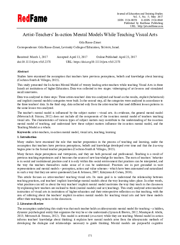 (PDF) Artist-Teachers' In-action Mental Models While Teaching Visual Arts