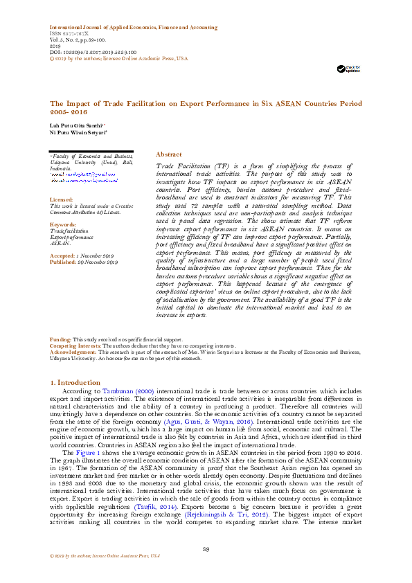 (PDF) The Impact of Trade Facilitation on Export Performance in Six ...
