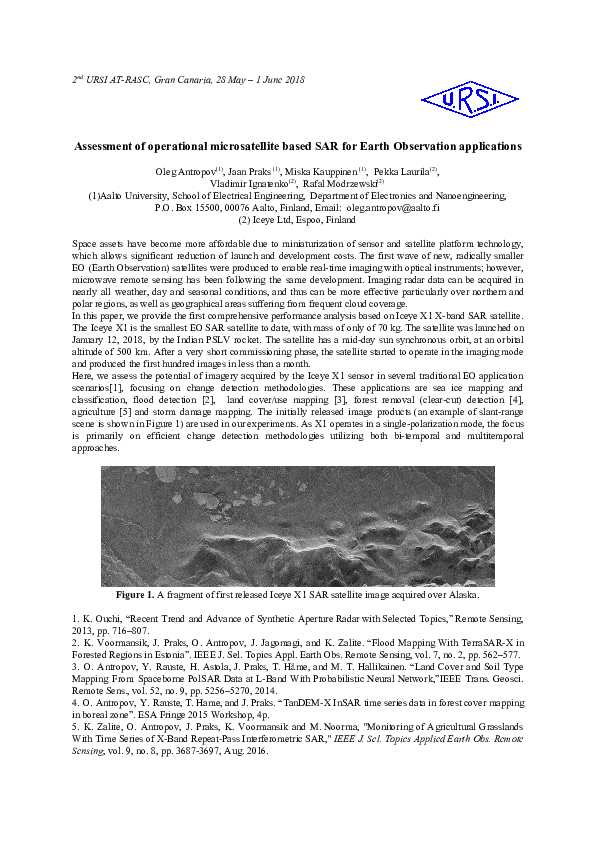 (PDF) Assessment of Operational Microsatellite Based SAR for Earth ...