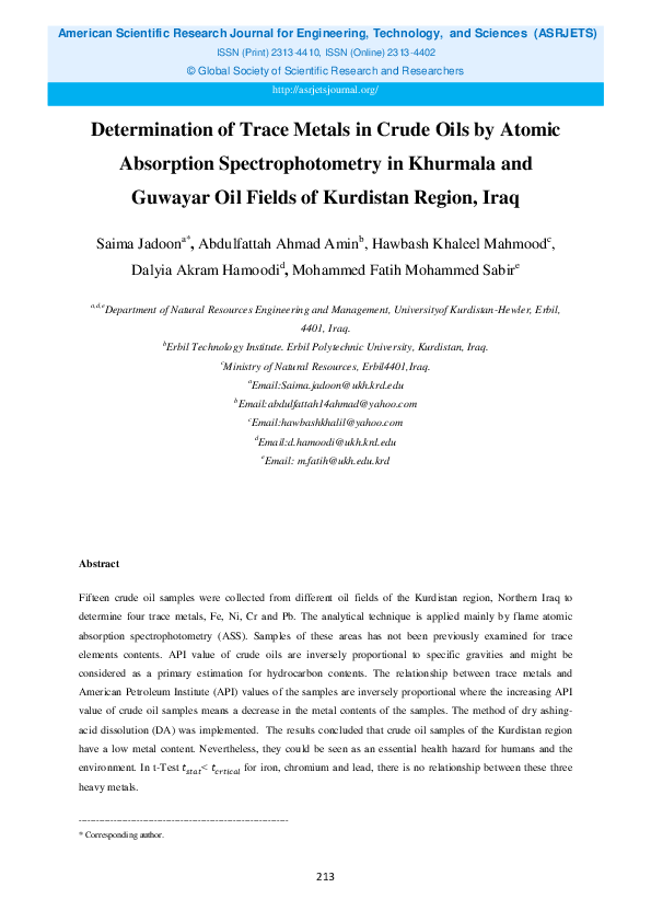 (PDF) Determination of Trace Metals in Crude Oils by Atomic Absorption ...