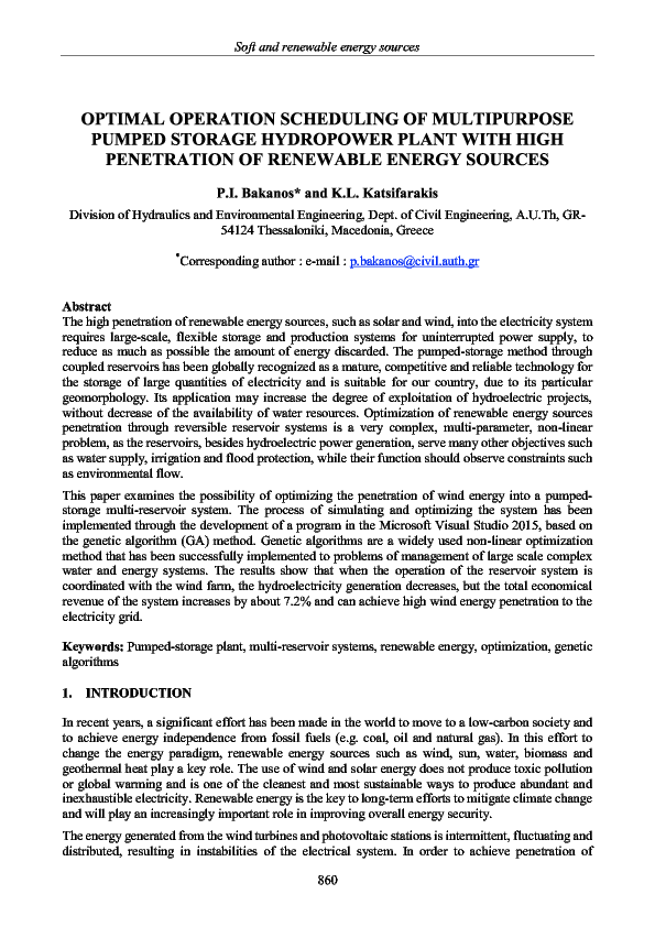 (PDF) Optimal Operation Scheduling of multipurpose pumped storage ...