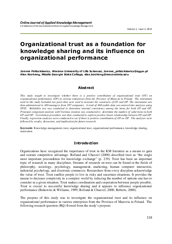 (PDF) Organizational trust as a foundation for knowledge sharing and ...