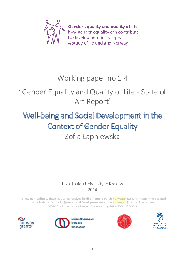 (PDF) Well-being and social development in the context of gender equality