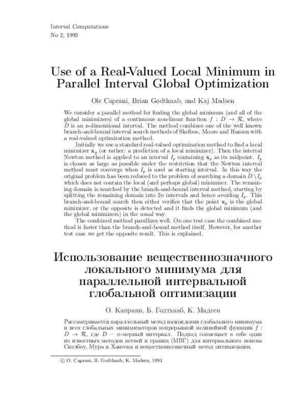 (PDF) Use of a Real-Valued Local Minimum in Parallel Interval Global ...