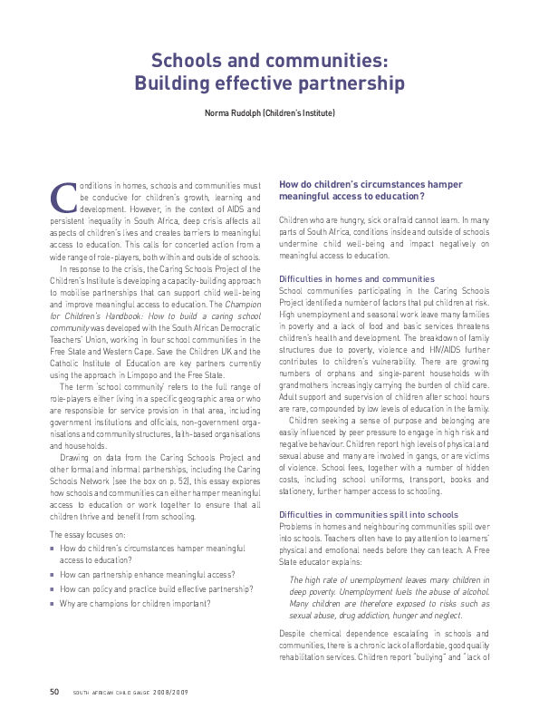 (PDF) Schools and communities: Building effective partnership
