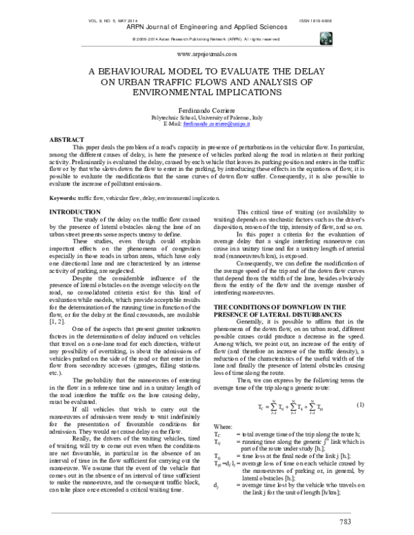 (PDF) A Behavioural Model to Evaluate the Delay on Urban Traffic Flows ...