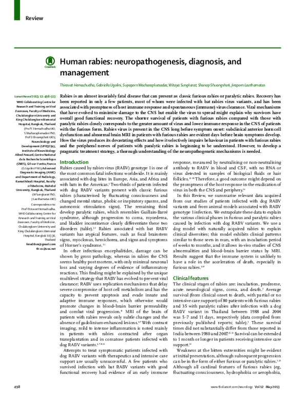 (PDF) Human rabies: neuropathogenesis, diagnosis, and management
