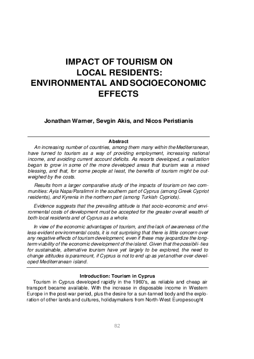 (PDF) The Impact of Tourism on Local Residents: Environmental and ...
