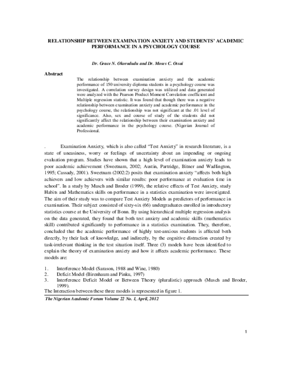 (PDF) Relationship Between Examination Anxiety and Students' Academic ...
