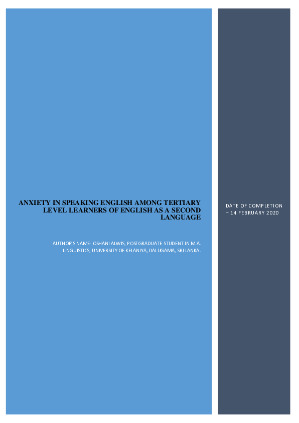 (PDF) Anxiety in Speaking English among Tertiary Level Learners of ...